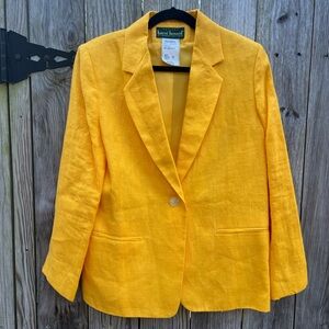 HARVE BENARD Yellow Linen Blend Single Breasted Blazer Jacket 12 Petite
